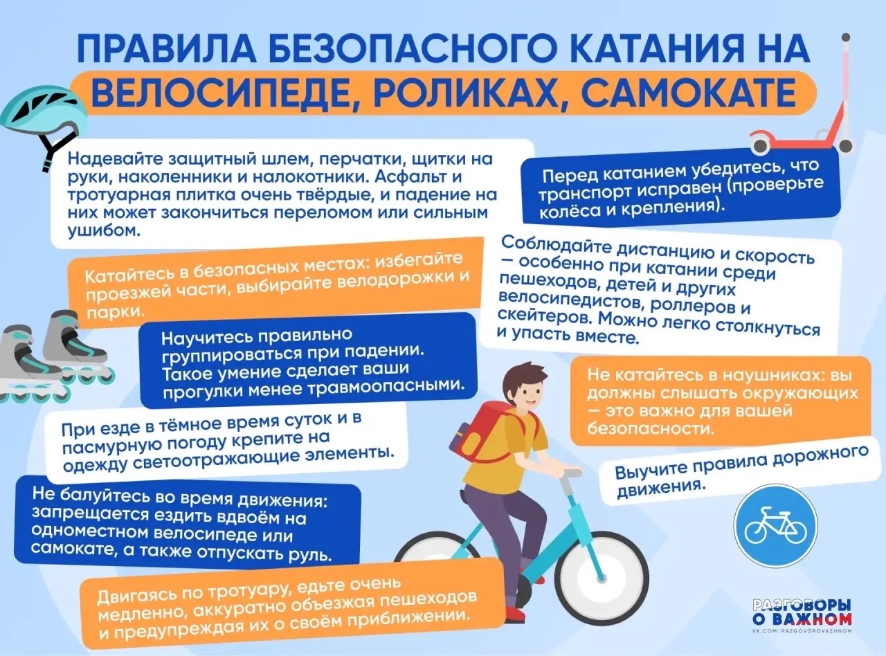 Правила безопасного катания на велосипеде, роликах, самокате